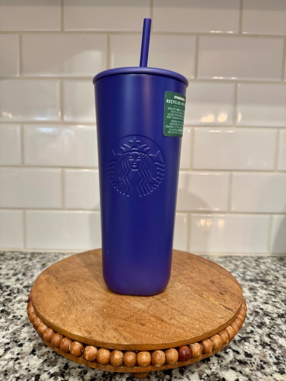NWT Starbucks 2025 Purple Recycled Steel Triangle Tumbler with Straw‎ 24 oz